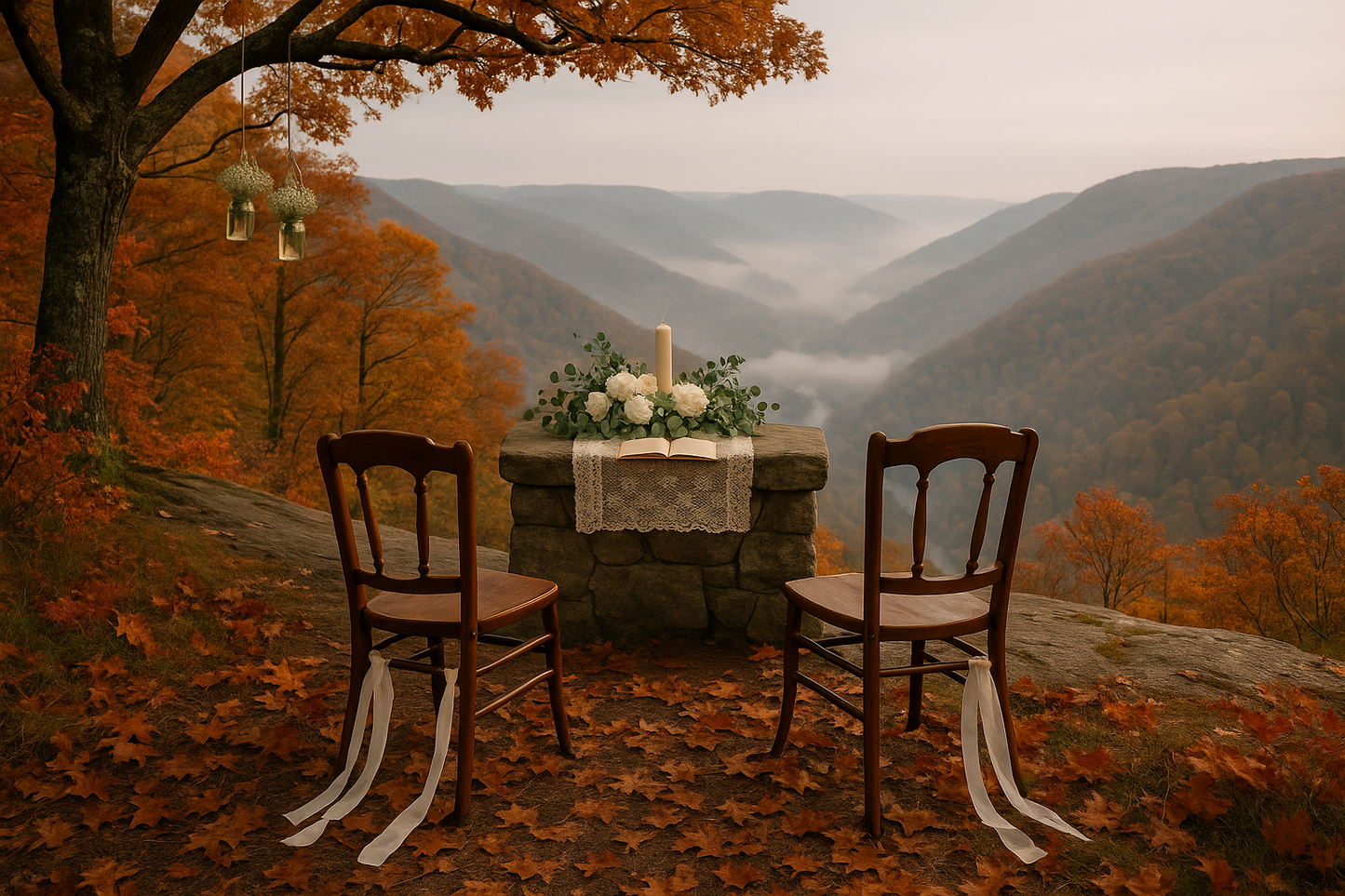 very intimate marriage elopement set up, no people present in west virginia