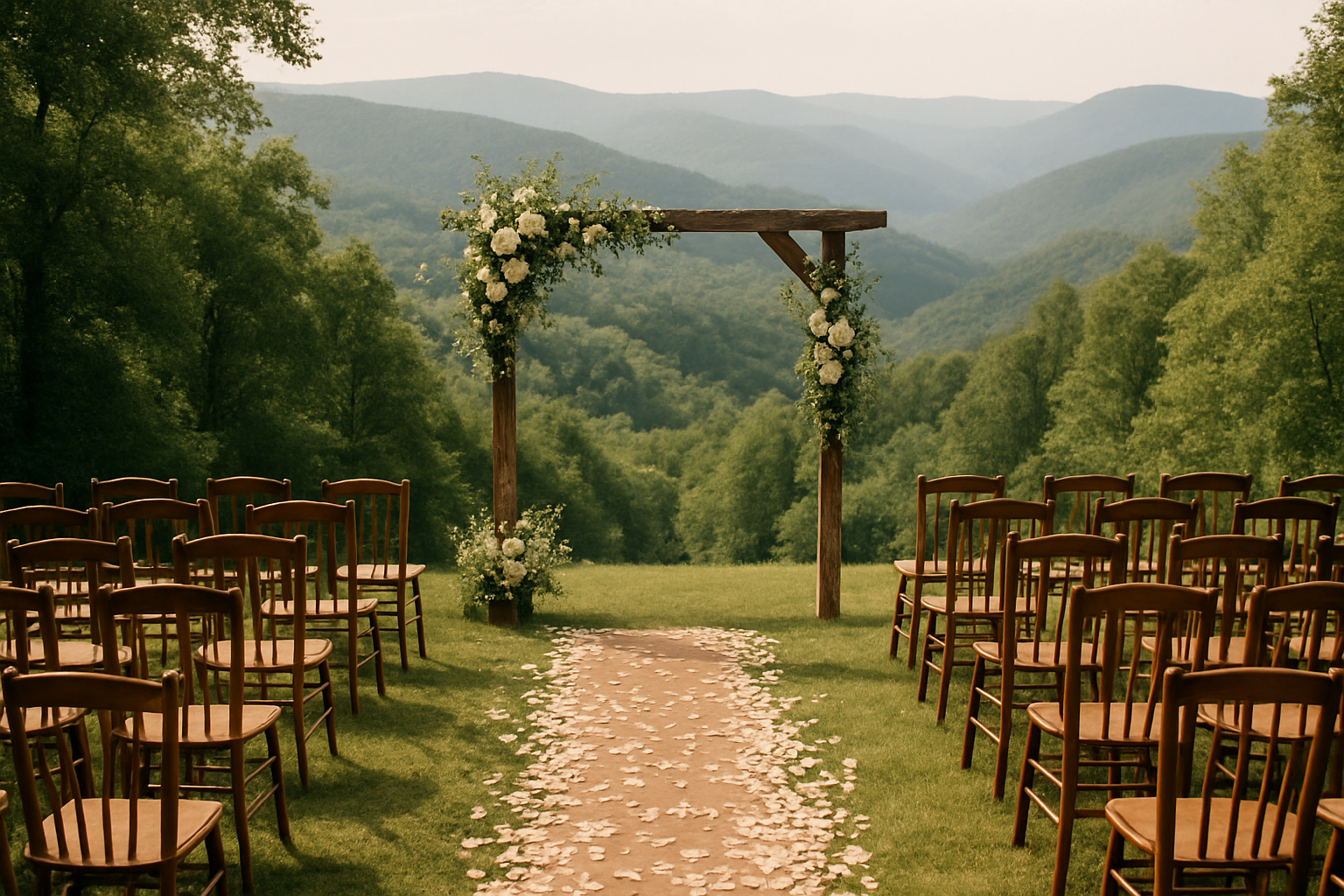 small intimate wedding ceremony set up in west virginia, no people present