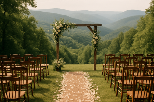 small intimate wedding ceremony set up in west virginia, no people present